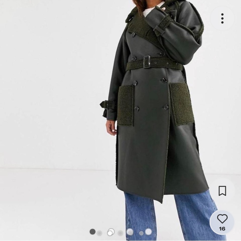 Topshop reversible faux shearling trench coat